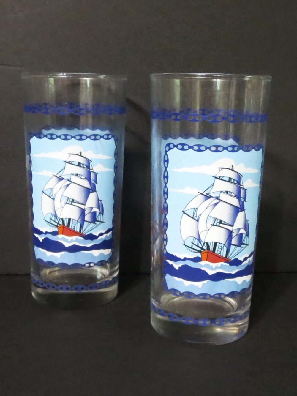 Set Of 2 Highball Glasses Nautical Theme Made In Italy